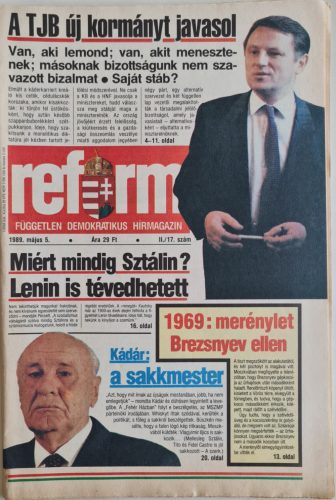 Reform magazin, címlapon Kádár János, 1989.május 5.