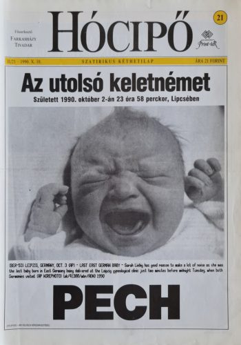 Hócipő magazin, szatírikus kéthetilap, címlapon Az utolsó keletnémet, II/21, 1990