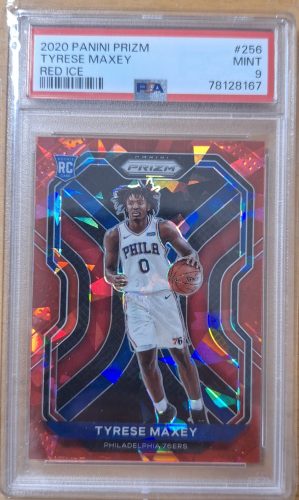 Tyrese Maxey RC 2020 Panini Prizm Red Ice PSA 9 Gradelt sportkártya