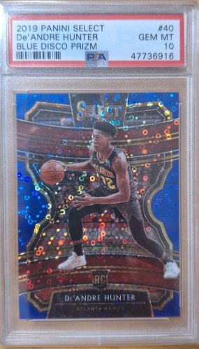 De'Andre Hunter 2019 Panini Select Blue Disco Prizm PSA 10 Gradelt sportkártya