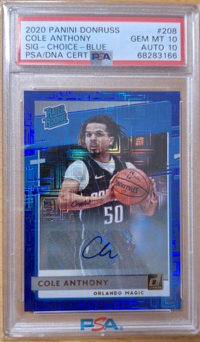 Cole Anthony 2020 Panini Donruss Sig-Choice-Blue (/49) RC PSA 10/10 Gradelt sportkártya (Aláírt)