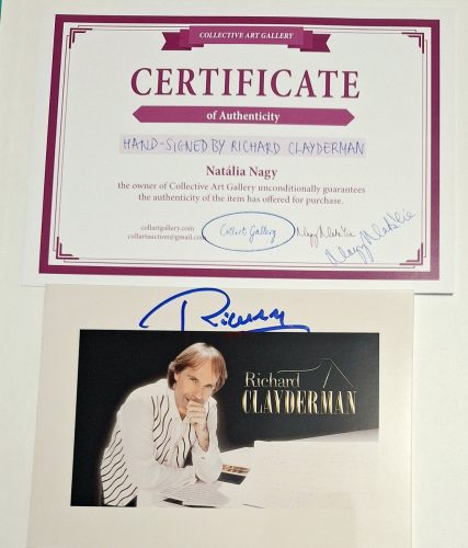 Richard Clayderman (francia zongorista) által dedikált fénykép hitelesítő tanúsítvánnyal