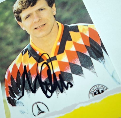 Andreas Möller (Frankfurt,Világbajnok) labdarúgó aláírása hitelesítéssel nyomtatványon