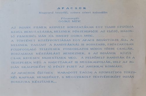 Apacsok filmismertető, színes német kalandfilm (Gojko Mitic)