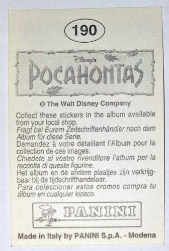 Pocahontas rajzfilm eredeti PANINI 1995 beragasztós matrica (190)
