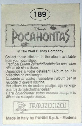 Pocahontas rajzfilm eredeti PANINI 1995 beragasztós matrica (189)