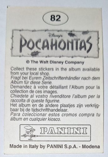 Pocahontas rajzfilm eredeti PANINI 1995 beragasztós matrica (82)