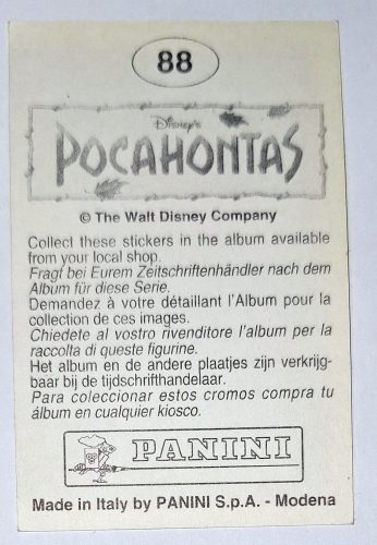 Pocahontas rajzfilm eredeti PANINI 1995 beragasztós matrica (88)