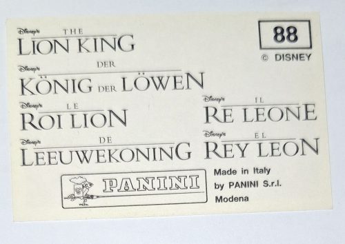 Oroszlánkirály (Lion King) rajzfilm eredeti PANINI 1994 beragasztós matrica (88)