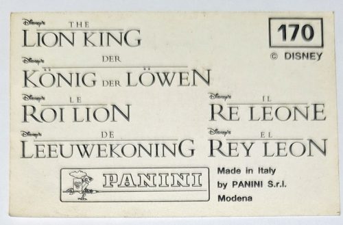 Oroszlánkirály (Lion King) rajzfilm eredeti PANINI 1994 beragasztós matrica (170)