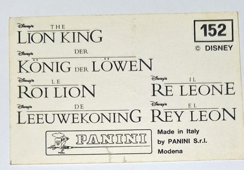 Oroszlánkirály (Lion King) rajzfilm eredeti PANINI 1994 beragasztós matrica (152)