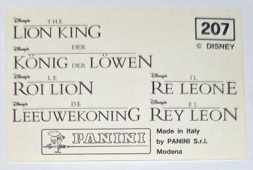 Oroszlánkirály (Lion King) rajzfilm eredeti PANINI 1994 beragasztós matrica (207)