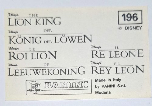Oroszlánkirály (Lion King) rajzfilm eredeti PANINI 1994 beragasztós matrica (196)