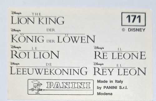 Oroszlánkirály (Lion King) rajzfilm eredeti PANINI 1994 beragasztós matrica (171)
