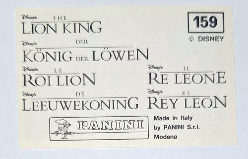 Oroszlánkirály (Lion King) rajzfilm eredeti PANINI 1994 beragasztós matrica (159)
