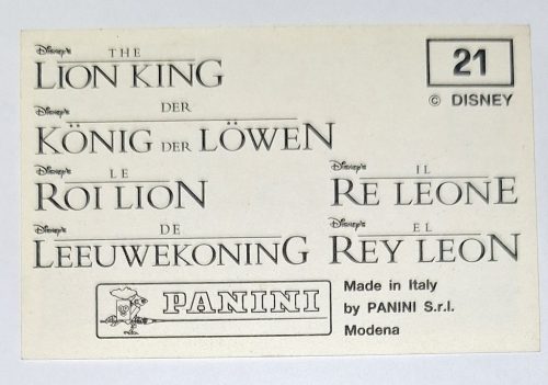 Oroszlánkirály (Lion King) rajzfilm eredeti PANINI 1994 beragasztós matrica (21)