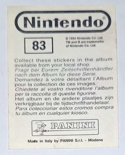 NINTENDO eredeti PANINI 1994 beragasztós matrica (83)