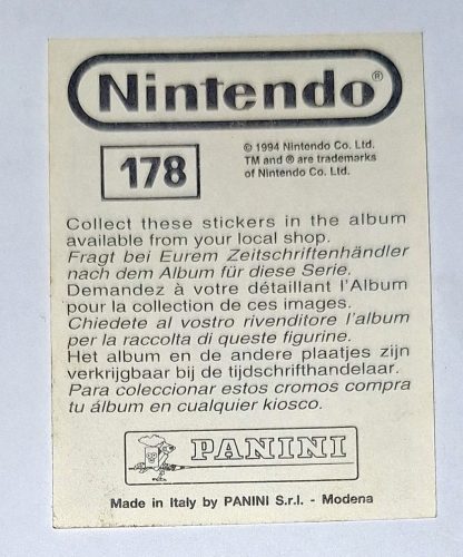 NINTENDO eredeti PANINI 1994 beragasztós matrica (178)