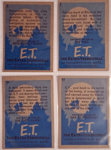 E.T. A földönkívüli 4 db. eredeti 1982-es Universal Studios kereskedelmi kártya egyben (1.)