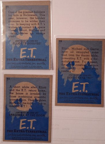 E.T. A földönkívüli 3 db. eredeti 1982-es Universal Studios kereskedelmi kártya egyben