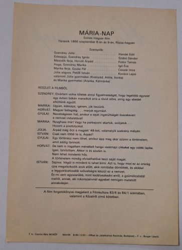 Mária Nap filmes villamosplakát, Elek Judit, Handel Edit 1978