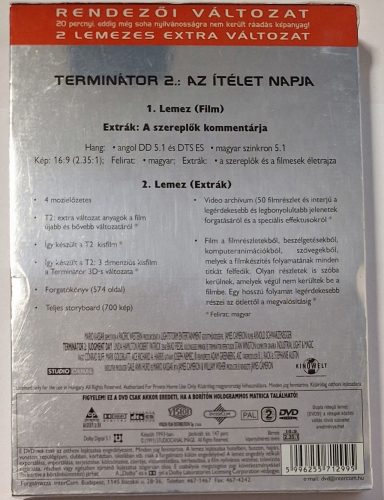 Terminátor 2. (Arnold Schwarzenegger) Legendák Klubja kiadás 2 lemezes extra változat DVD film (Papír-Dísztokos)