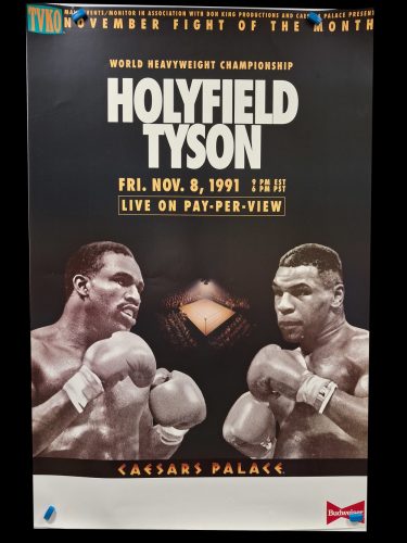 Evander Holyfield és Mike Tyson meg nem valósult boxmeccsének televíziós plakátja 1991