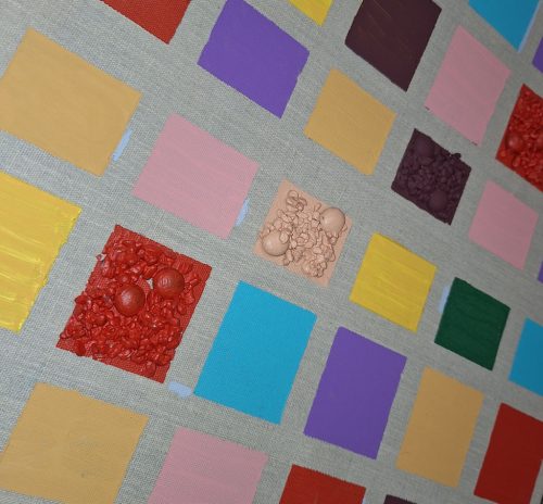 Galla Miklós saját absztrakt festménye : "Ötszázadik" aláírt 49 x 49 cm