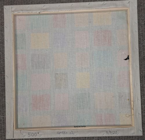 Galla Miklós saját absztrakt festménye : "Ötszázadik" aláírt 49 x 49 cm