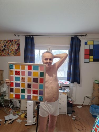 Galla Miklós saját absztrakt festménye : "Ötszázadik" aláírt 49 x 49 cm