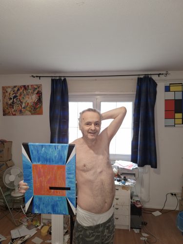 Galla Miklós saját absztrakt alkotása : "Irányelvek" aláírt 50 x 39 cm