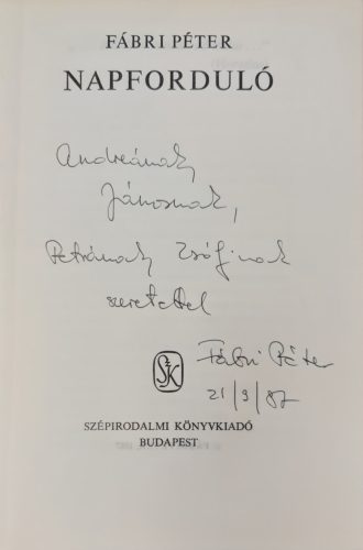 Fábri Péter, Napforduló (1987) dedikált könyve