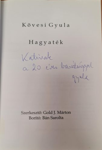 Kövesi Gyula, Hagyaték dedikált könyve