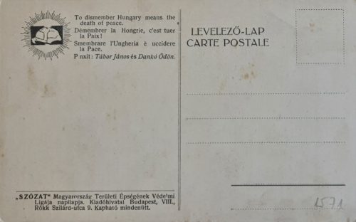 Magyarország eldarabolása, Magyarország Területi Épségének Védelmi Ligája képeslap