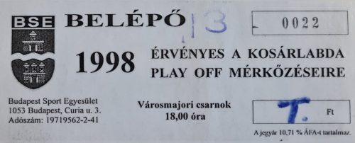 BSE kosárlabda (Playoff) belépőjegy, 1998