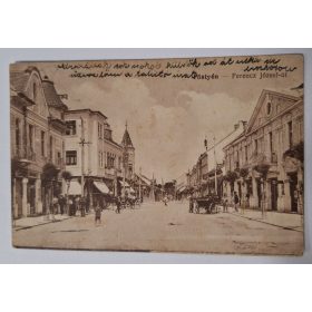   Pöstyén képeslap, Ferencz József út, üzletek, járókelők, 1910-es évek eleje
