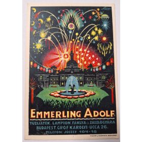   Emmerling Adolf tüzijáték, lampion fáklya és zászlógyára, reklám képeslap, 1910-1920-as évek