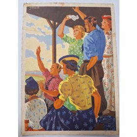   Indanthren reklám képeslap, ruhafseték, látványos rajz (Gebhardt) 1930-as évek