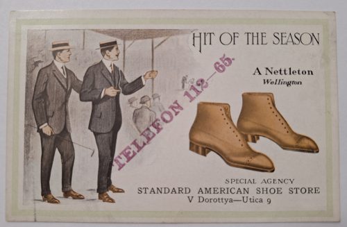 Standard American Shoe Store (Amerikai Cipő) reklám képeslap 1910-es évek