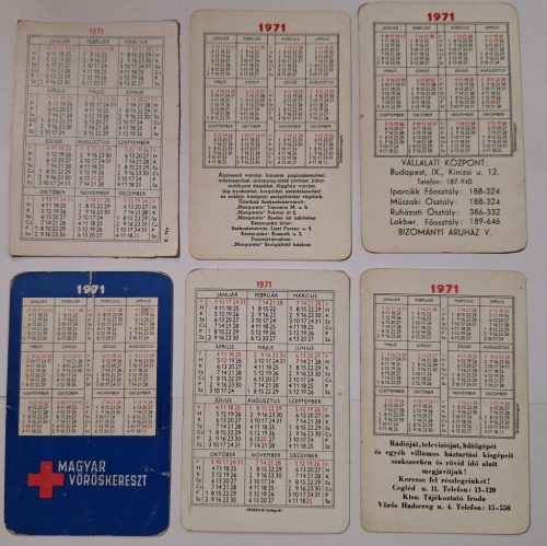 Születésnapi ajándéknak : évfordulós 1971-es korabeli, eredeti, retró hangulatú kártyanaptárak 6 db.