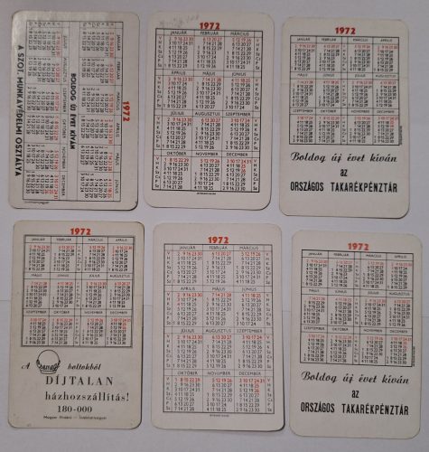 Születésnapi ajándéknak : évfordulós 1972-es korabeli, eredeti, retró hangulatú kártyanaptárak 6 db.