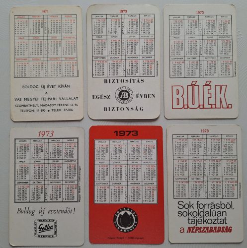 Születésnapi ajándéknak : évfordulós 1973-as korabeli, eredeti, retró hangulatú kártyanaptárak 6 db.