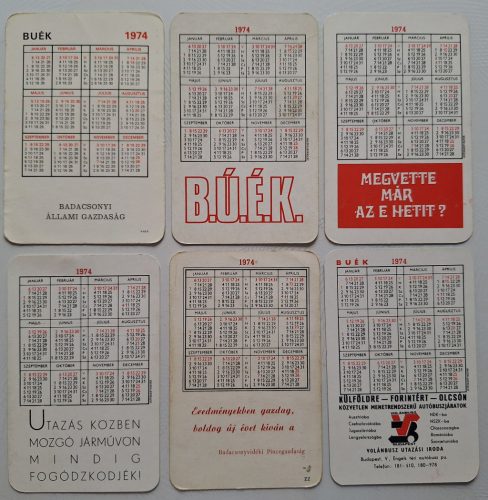 Születésnapi ajándéknak : évfordulós 1974-es korabeli, eredeti, retró hangulatú kártyanaptárak 6 db.