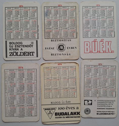 Születésnapi ajándéknak : évfordulós 1974-es korabeli, eredeti, retró hangulatú kártyanaptárak 6 db.