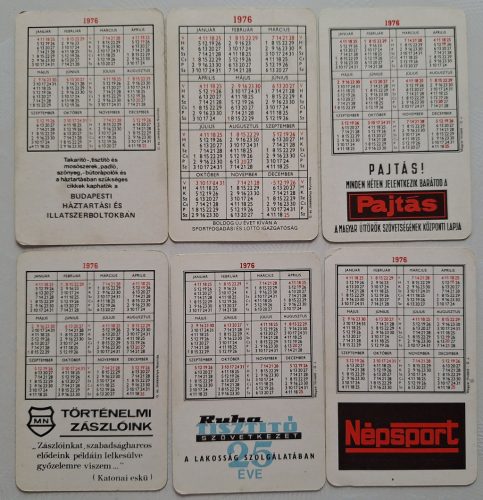 Születésnapi ajándéknak : évfordulós 1976-os korabeli, eredeti, retró hangulatú kártyanaptárak 6 db.