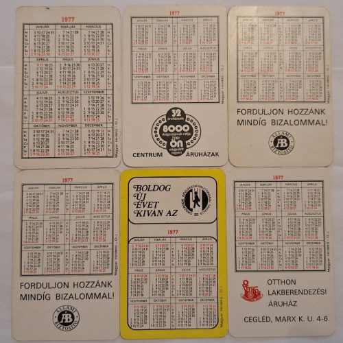 Születésnapi ajándéknak : évfordulós 1977-es korabeli, eredeti, retró hangulatú kártyanaptárak 6 db.