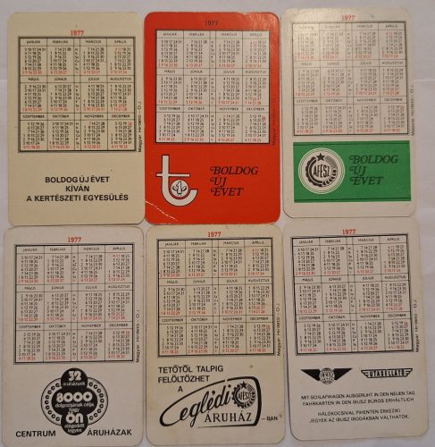 Születésnapi ajándéknak : évfordulós 1977-es korabeli, eredeti, retró hangulatú kártyanaptárak 6 db.