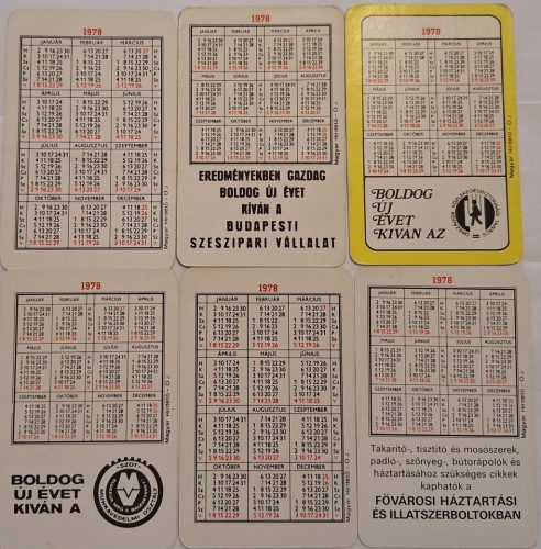 Születésnapi ajándéknak : évfordulós 1978-as korabeli, eredeti, retró hangulatú kártyanaptárak 6 db.
