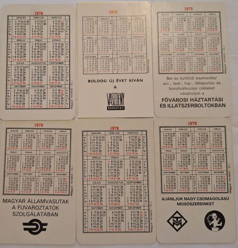 Születésnapi ajándéknak : évfordulós 1978-as korabeli, eredeti, retró hangulatú kártyanaptárak 6 db.