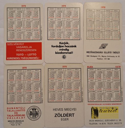 Születésnapi ajándéknak : évfordulós 1978-as korabeli, eredeti, retró hangulatú kártyanaptárak 6 db.